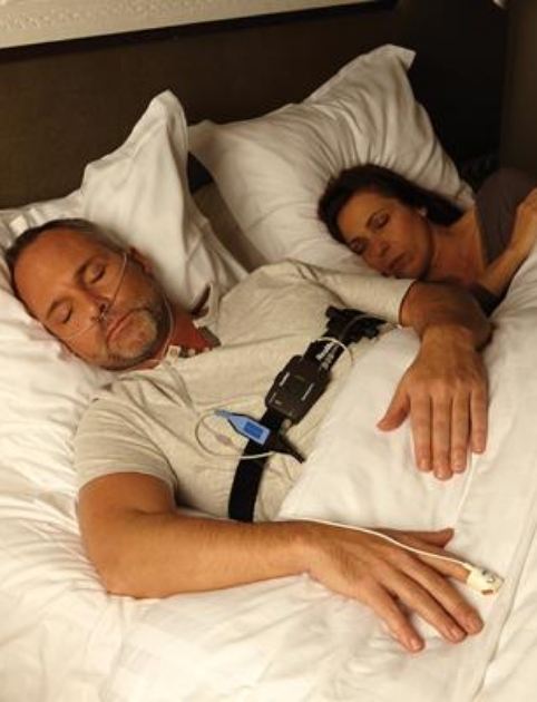 Man completing at home sleep testing using the ResMed ApneaLink Air