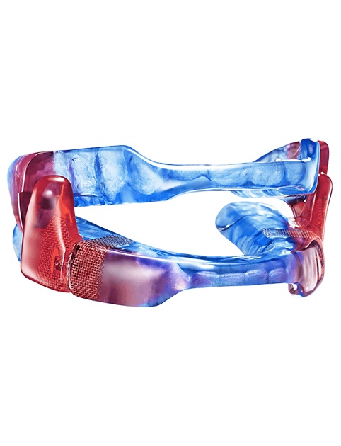 Red and blue Respire oral appliance for sleep apnea therapy