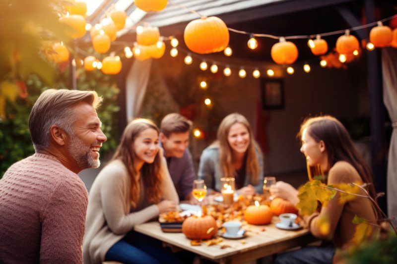 group of friends celebrating Halloween